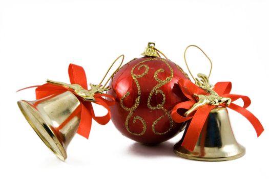 Two handbells and sphere on a white background