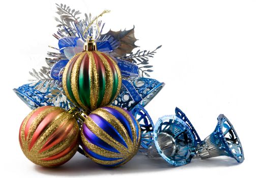 christmas spheres in a tinsel on a white background