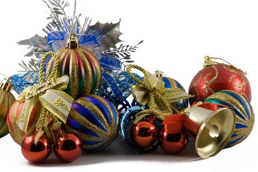 christmas spheres in a tinsel on a white background