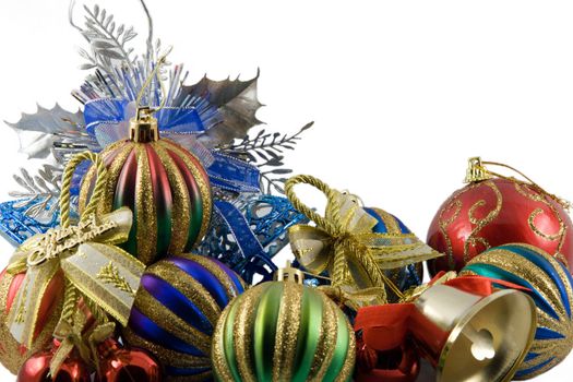 christmas spheres in a tinsel on a white background