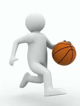 basketball player with ball on white background. Isolated 3D image