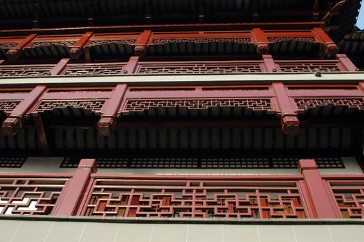 China, Shanghai city. Traditional, ancient Chinese architecture, made of wood. Pagoda in old town called YuYuan (Cheng Huang Miao).