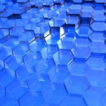 Translucent blue hexagon background with an ice or glass appearance.