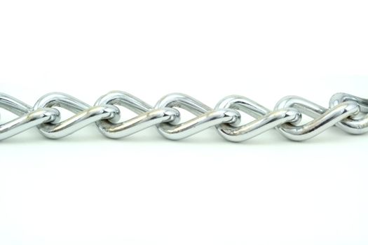 A silver chain un horizontally and isolated on white.