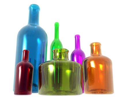 Conceptual image of multi colored bottles of different sizes representing diversity.