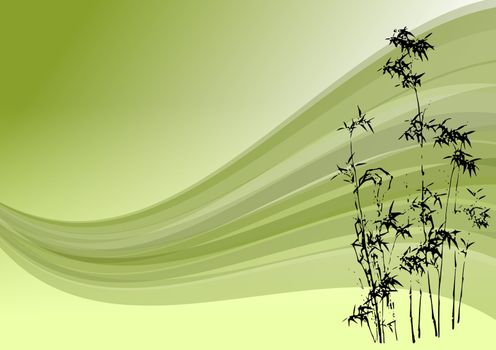 Abstract illustration of a bamboo forest with green wind