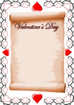 A blank Valentine�s List scroll framed by hearts