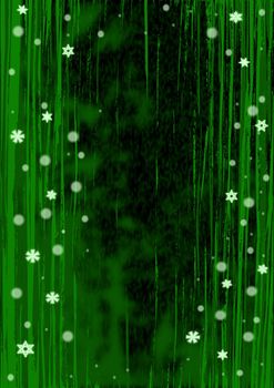 Christmas illustration of glowing green snowflakes.