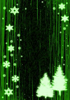 Abstract Christmas tree illustration on an green background.