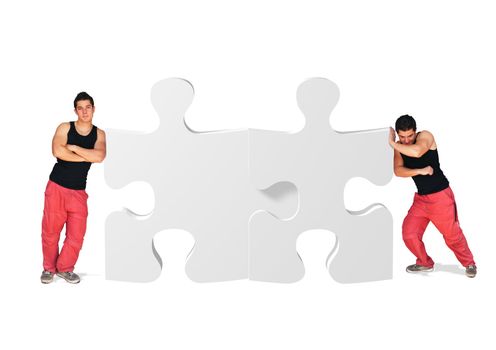 metaphor picture showing a guy moving puzzle pieces, applicable to several concepts