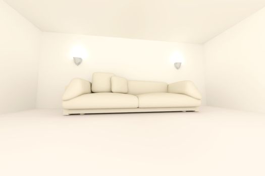 3D rendered Interior. A Sofa in a blue room.