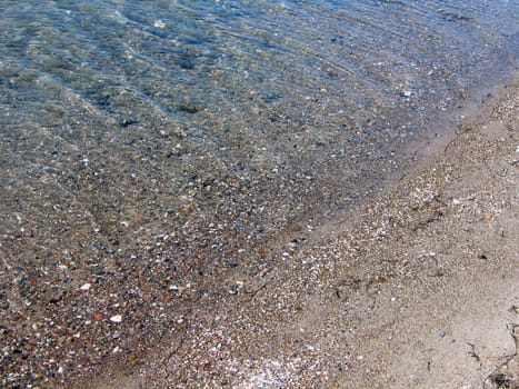 Beach shore background - sand and sea water