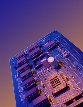 circuit board with sunset background