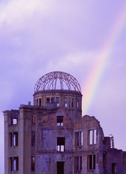 bomb Dome Hiroshima Japan with rainbow in background