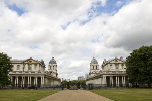 A path leading to two buildings with domes