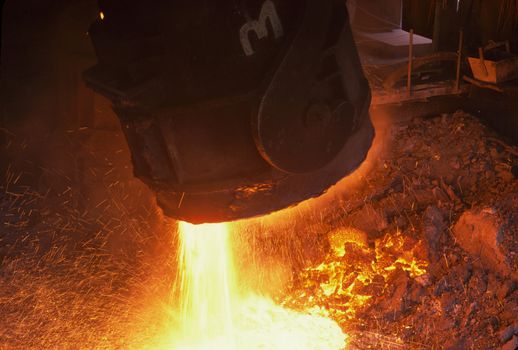 molten steel being poured into mold