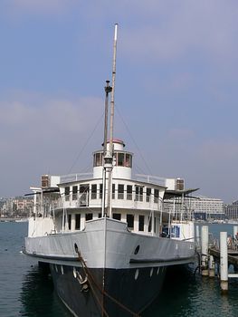 A boat on the Lake Geneva and sky blue