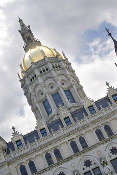 Thie golden-domed capitol building in Hartford, Connecticut.