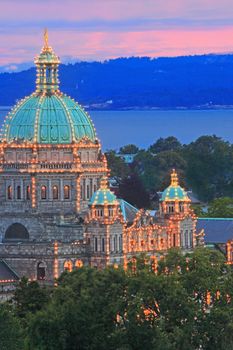 Victoria Government Parliament Building, Vancouver Island, British Columbia, Canada lit up