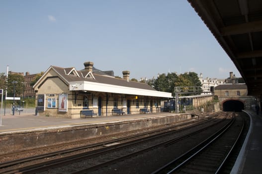 A view of the tracks in a train station