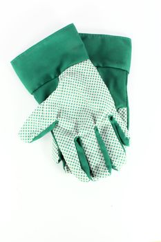 Green garden gloves isolated on white background