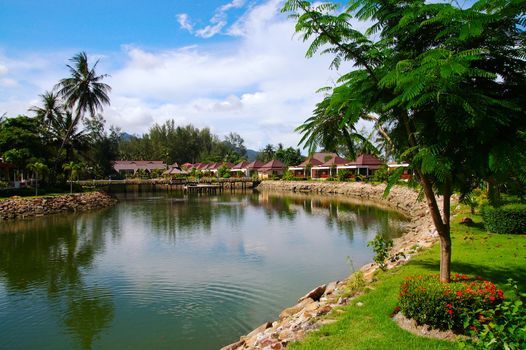 Row of  bungalow on the lakeside