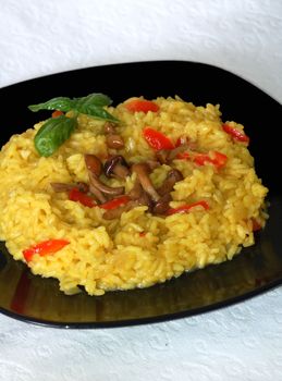 close up shot of a dish of risotto con funghi chiodini i