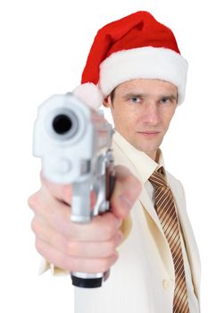 The guy in the Christmas hat aiming a gun