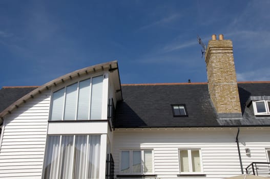 The roof of a modern apartment  block