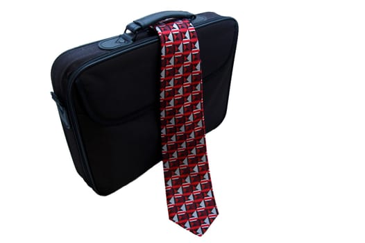black bag and red tie isolated on white