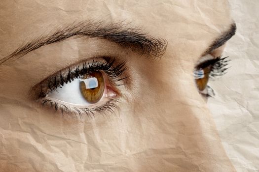 Close-up portrait of a beautiful female eyes - texture added on PS