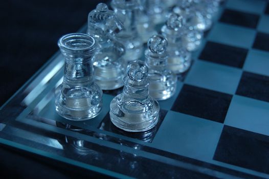 Set of glass chess, ready to play