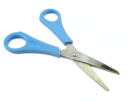 some blue scissors over a white background