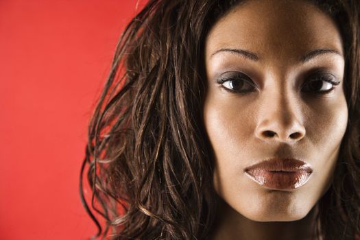 Young adult African American female face close up.