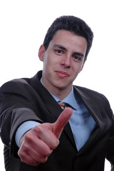 young businessman thumb up isolated over white background