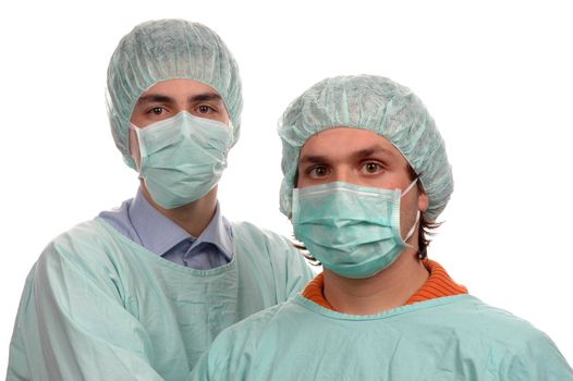 two young doctors isolated over white