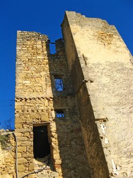 ruin of a castle tower near Vernegues in Provence