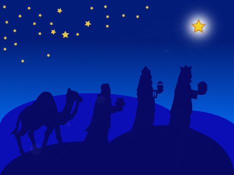 a blue illustration of the Magi for christmas