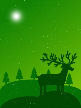 a green illustration of a christmas landscape