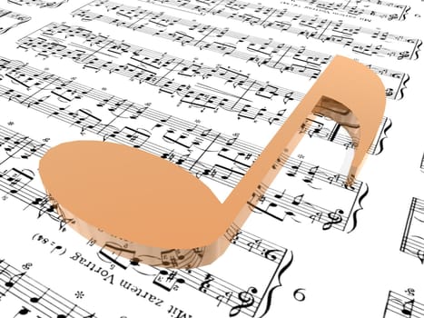 a 3d rendering of a golden note on a musical store