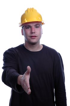 young engineer stay over white background