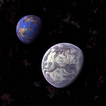 an image of two colored planets in the space