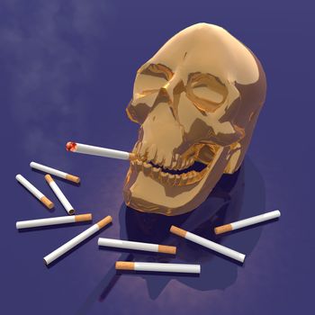 a 3d render of a skull smoking a cigarette