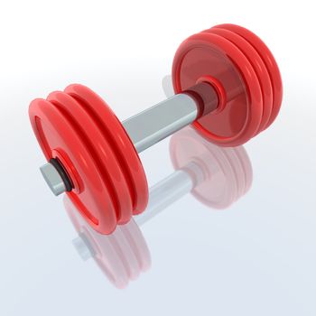 a 3d render of a red barbell with reflection