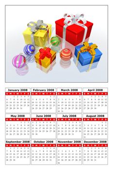 A calendar to celebrate the new year 2008
