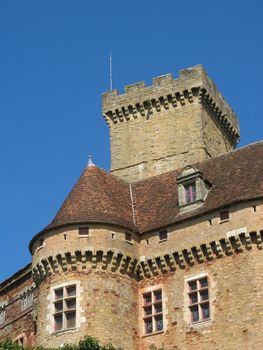 a close-up image of the castle of Castelnaud in Dordogne - FRance