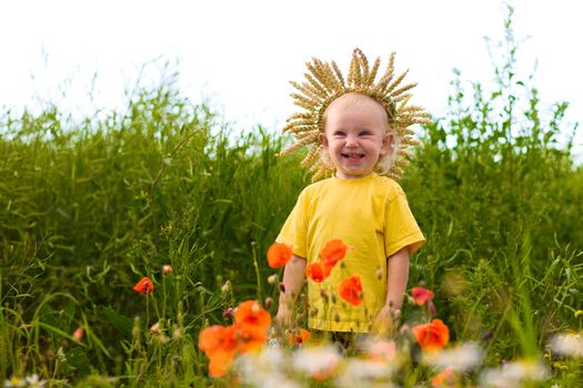 happy girl in poppies