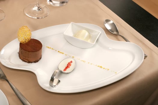 Restaurant table with dessert plat