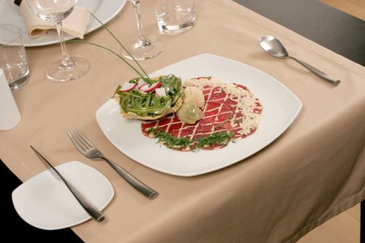 restaurant table with meal plate