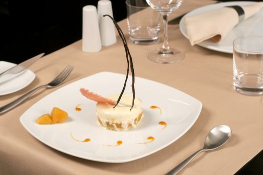 artistic dessert on restaurant plate